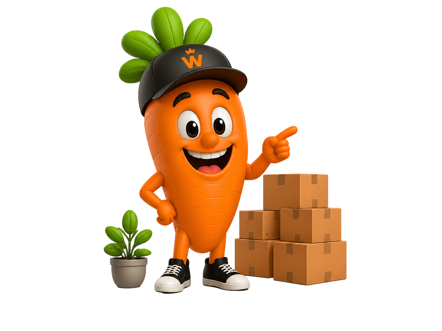Happy carrot pointing at the frequently asked questions