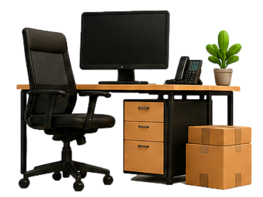 Office desk and moving boxes